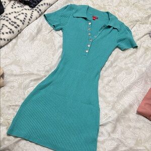 Guess Turquoise Ribbed Mini Dress